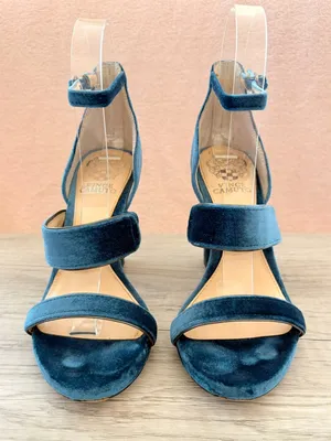 Vince Camuto Robeka Blue Velvet Fabric Strappy Buckle 4" Chunky Heel Sandal 5.5 thumbnail 2
