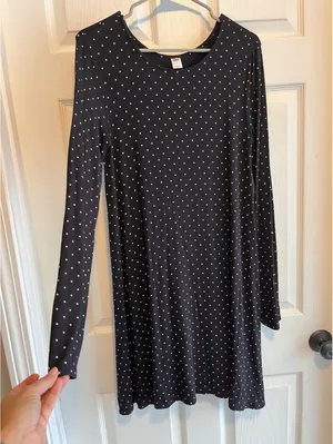 Old Navy Black & White Polka Dot Long Sleeve Swing Dress M thumbnail 6