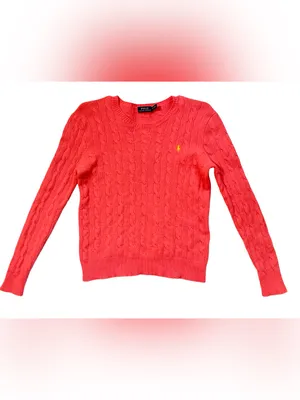 Polo Ralph Lauren Orange Cable Knit Cashmere Merino Wool Blend Sweater thumbnail 2