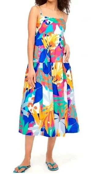 J. CREW tie back tropical maxi dress tiered hem thumbnail 1