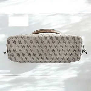 Dooney & Bourke Signature Monogram Tote Bag Brown Canvas Leather Trim Drawstring thumbnail 4