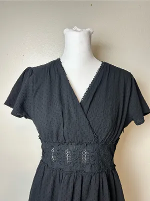 Altar'd State Black Lace-Trim Midi Dress Size Medium thumbnail 3