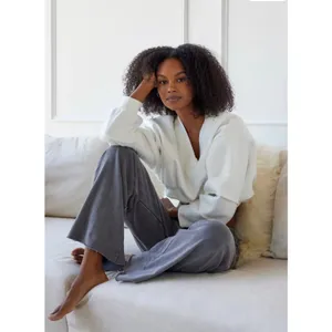 Urban Outfitters Out From Under Washed Black Crossover V-Waist‎ Wide Leg pants thumbnail 2