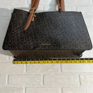 Calvin‎ Klein Signature Tote Shoulder Bag Brown CK Monogram Print Brown Leather thumbnail 13