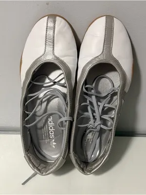 adidas White and Silver Lace-Up Ballet-Style Sneakers thumbnail 8