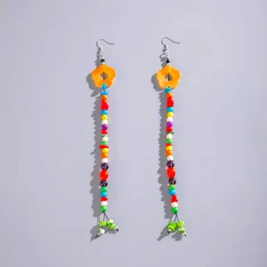 Boho-Chic Acrylic Resin Colorful Beaded Tassel Earrings with‎ Flower Charms thumbnail 4