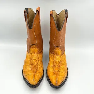 ⁠Vintage Mustard Yellow Caiman Leather Cowboy Boots Womens 4.5 5 Youth 3 Western thumbnail 2