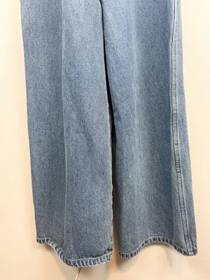 Lel Lab Denim Wide Leg Jumpsuit Baggy Plunging Neck Open Back Size 38/ Medium thumbnail 10