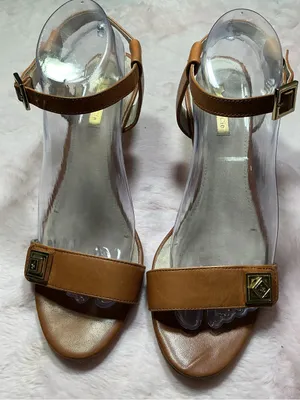 Louise et Cie Cognac Leather Ankle-Strap Block Heels thumbnail 1