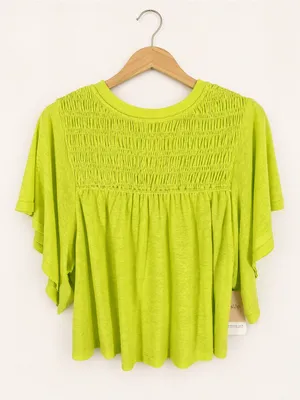 Hudson Gray Lime Linen Blend Smocked Flutter‎ Sleeve Top Size M NWT thumbnail 2