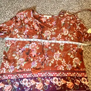Farmers Market One World Rust Floral‎ Boho Peasant Top Metallic Lurex Tassels L thumbnail 3