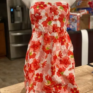 Mossimo Supply Co. Pink Floral Tropical Hibiscus Strapless Mini Dress Size S thumbnail 2