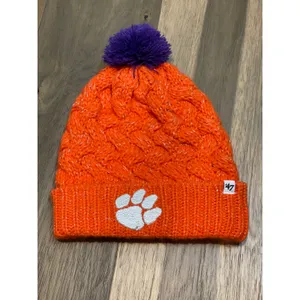 ’47 Brand Beanie One Size Orange Knit Metallic Thread Purple White Logo EUC thumbnail 6