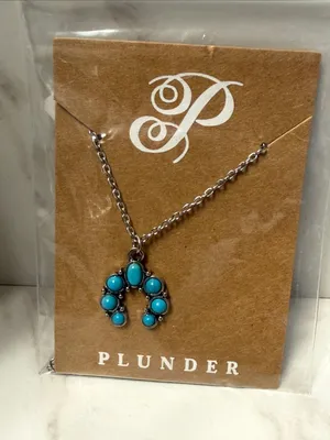 Plunder Silver tone Necklace with Turquoise Cluster Pendant New thumbnail 2
