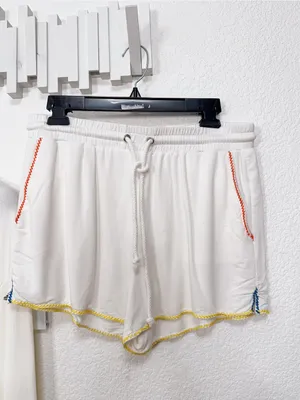 Wild Honey Ivory Rainbow Contrast Stitch Zip Hoodie Shorts Two Piece Lounge Set thumbnail 7