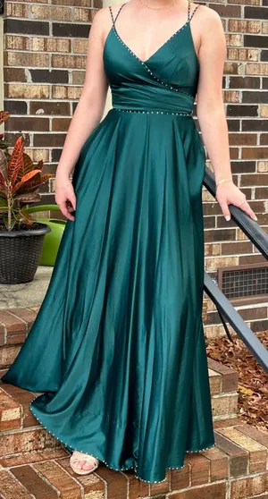 Satin Green Prom Dress thumbnail 8