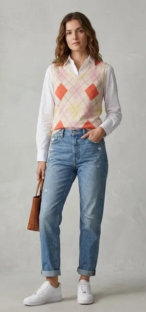 Brooks Brothers Silk Cotton Argyle V-Neck Sweater Vest Pink Orange Cream‎ Y2K M thumbnail 1