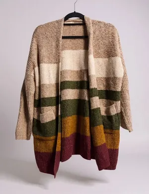 Altar'd State Striped Open Front‎ Cardigan Sweater Womens S M Cozy Knit Pockets thumbnail 1