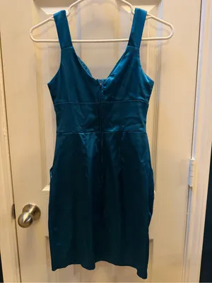 Satin Pleated Teal Mini Dress WITH POCKETS - Women's Sleeveless Party Dress thumbnail 2