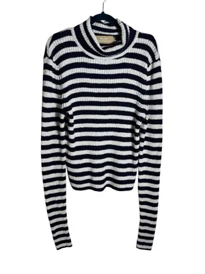 Free People Super Stripe Sweater Ribbed Turtleneck Stretch Knit Medium thumbnail 5