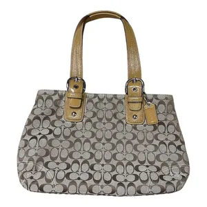 Vintage Y2K Coach Signature Tan Brown Canvas Patent Leather Tote Shoulder Bag thumbnail 5