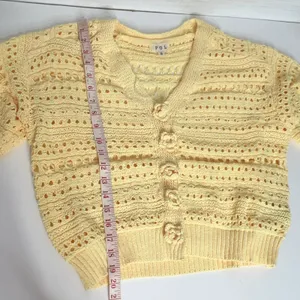 POL Crochet Cardigan Dandelion Yellow Size small Button Front Polyester thumbnail 7