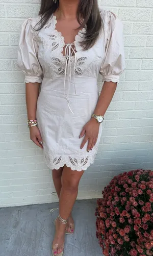 Lace Detailed Mini Dress White Size M thumbnail 1