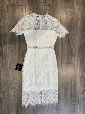 New Lulus Remarkable White Sheer Lace Short Sleeve Mini Dress Size XS MSRP $59 thumbnail 8