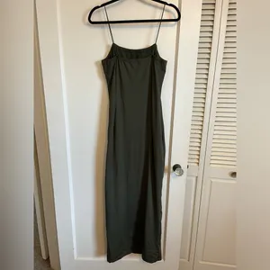 Army green body con midi dress thumbnail 3