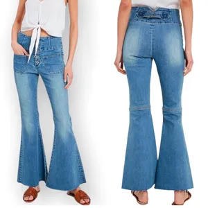 Wishlist High Rise Bell Bottom Flare Raw Hem Light Wash Jeans - Size Small thumbnail 2