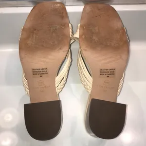 Ann Taylor Women’s Leather Cream Woven Braided Square Toe Chunky Block Heels thumbnail 6