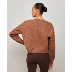 Carbon38 Cable Knit Mushroom Brown Chunky Cardigan Sz Medium NWT thumbnail 2