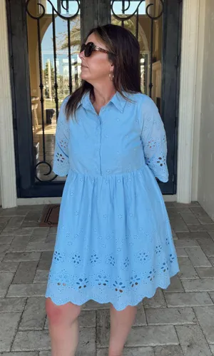 Boutique Embroidered Eyelet Shirt Dress thumbnail 1