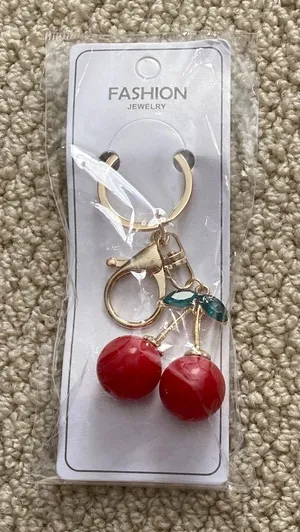 NEW Cherry Bag Charm Keychain Gold Plated 3D NIB thumbnail 1