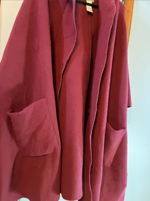 Free People Hooded Open-Front Cape Coat in Deep Berry thumbnail 3