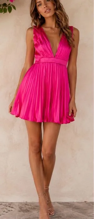 Sincerly Jules Sleeveless Pleated Mini Dress in Bright Fuchsia small thumbnail 1