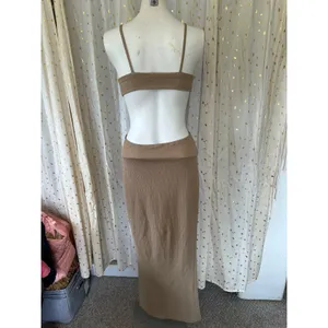Shein Serita Inspired Textured Sand Woven Knit Midriff Cut Outs Maxi Dress XS thumbnail 5