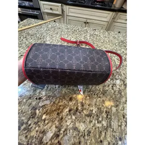 Nanette Lepore Brown and Red Barrel Handbag Heart Shape Cherry Accents thumbnail 9