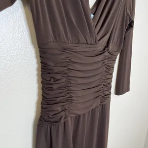 Women's‎ Y2K Vtg Dress Espresso Chocolate Brown Ruched V Neck Twee Babydoll Sz 6 thumbnail 3