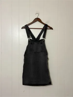 Free People Rocky Mountain Denim Overall Dress Charcoal Gray Sz 8 Snap Side Mini thumbnail 2