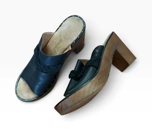 Free people size 38 8 chunky leather Black Braided Open-Toe Clog Mules thumbnail 1