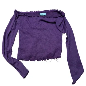 Hollister Smocked Off The Shoulder Long Sleeve‎ Top Purple Lettuce Edge Medium thumbnail 1