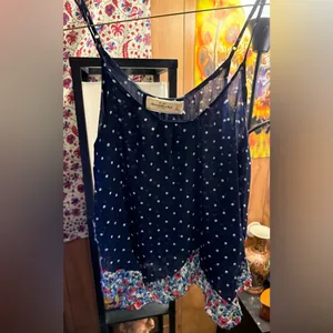 Navy Polka Dot Floral Trim Dress thumbnail 3