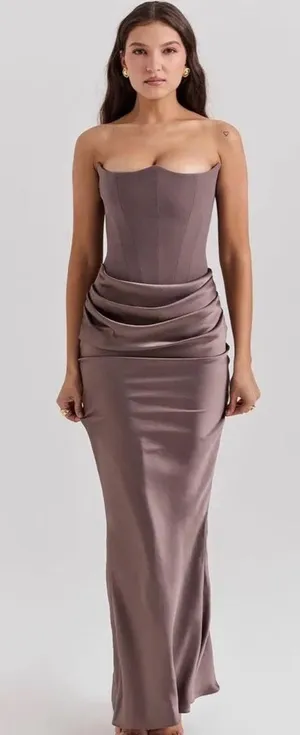 House of CB Dress Persephone Strapless Corset Maxi Smoke XS thumbnail 1