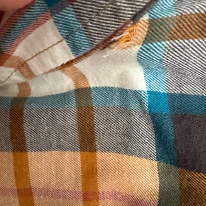 SO flannel button front Juniors xs Shirt Blue, cream, orange and maroon plaid flannel thumbnail 3