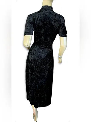 Vintage 1990'S All That Jazz Black Velvet & White Embroidered Collar Dress (6/8) thumbnail 7