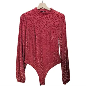 Lulu's -1722 Born To Be Wild Rust Red Leopard Print Velvet‎ Mesh Bodysuit Medium thumbnail 2