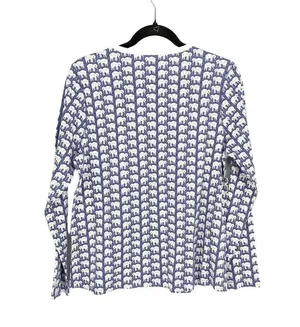 Roller Rabbit Women's Small Pajama Henley Top Blue White Elephant Print thumbnail 5