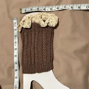 NWT boot cuffs leg warmers tan with ecru lace trim thumbnail 6