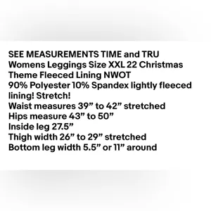 TIME and TRU Womens Leggings Size XXL 22 Christmas Theme Fleeced Lining NWOT thumbnail 6